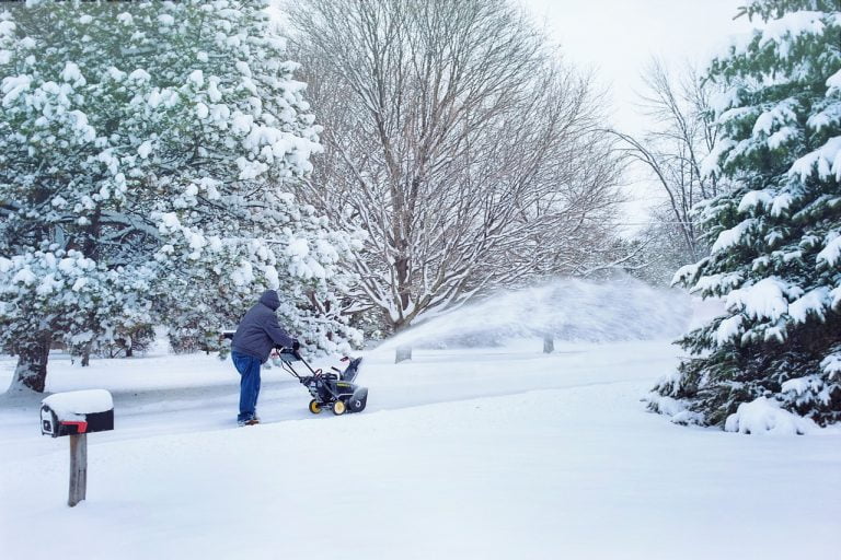 a person pushing a stroller in the snow