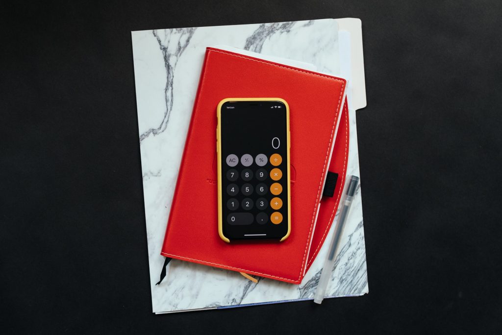a calculator in a red box
