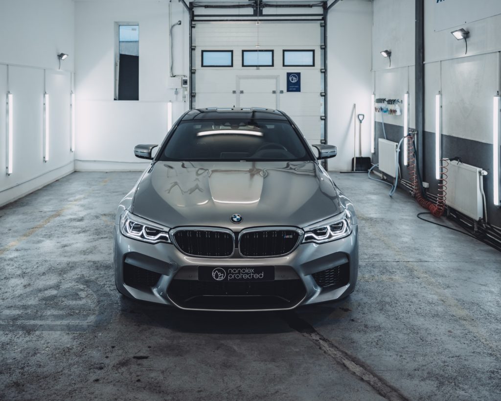 a car parked in a garage