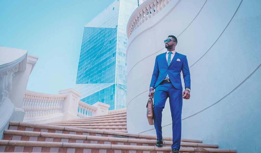 a man walking down a flight of stairs