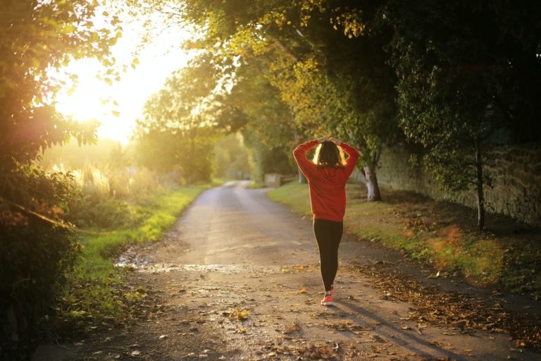 a person walking down a road