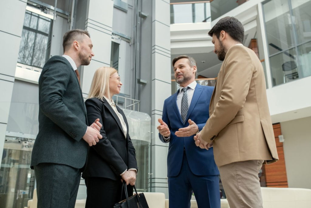 a group of people talking