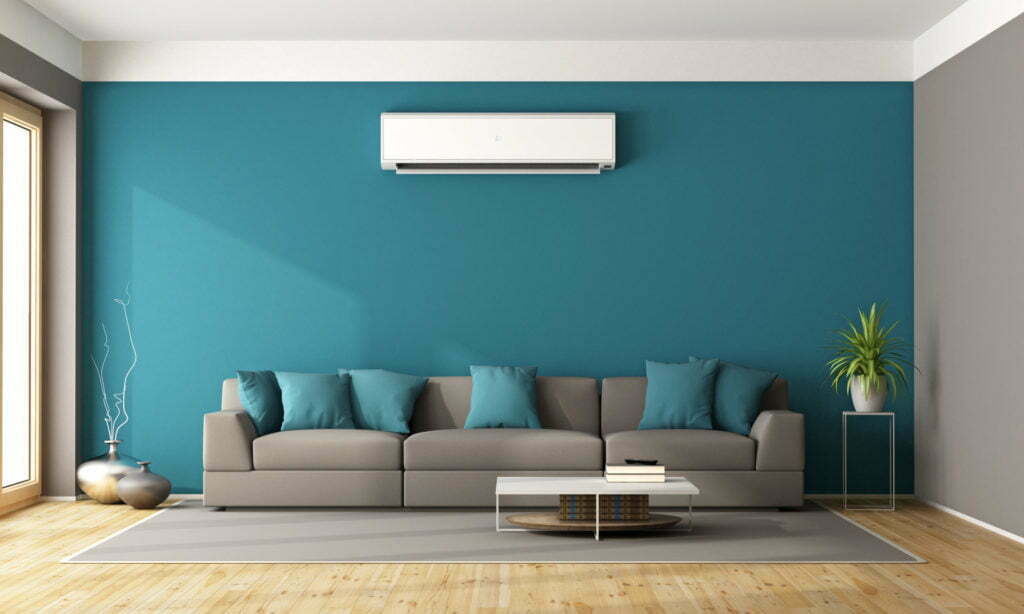 Modern living room with air conditioner