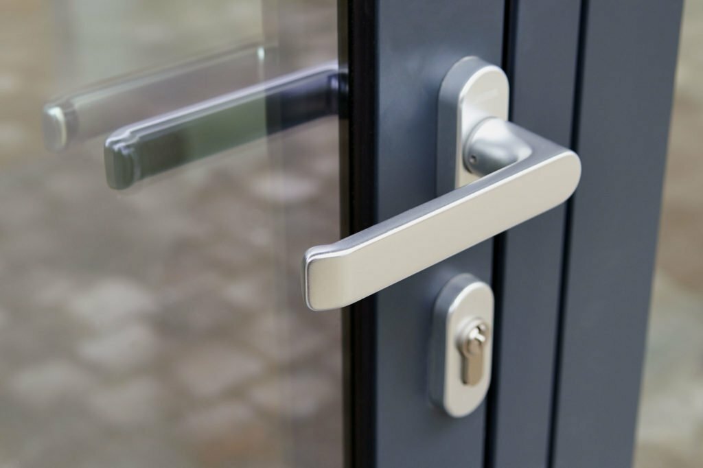 a metal door with a handle