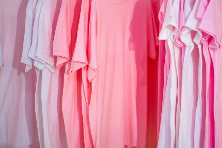 a group of pink curtains