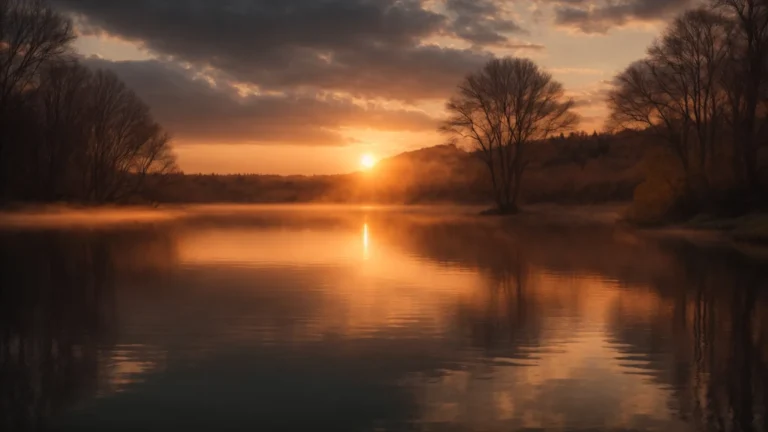 a comforting sunset over a peaceful lake, symbolizing hope and calmness in the journey of healing.